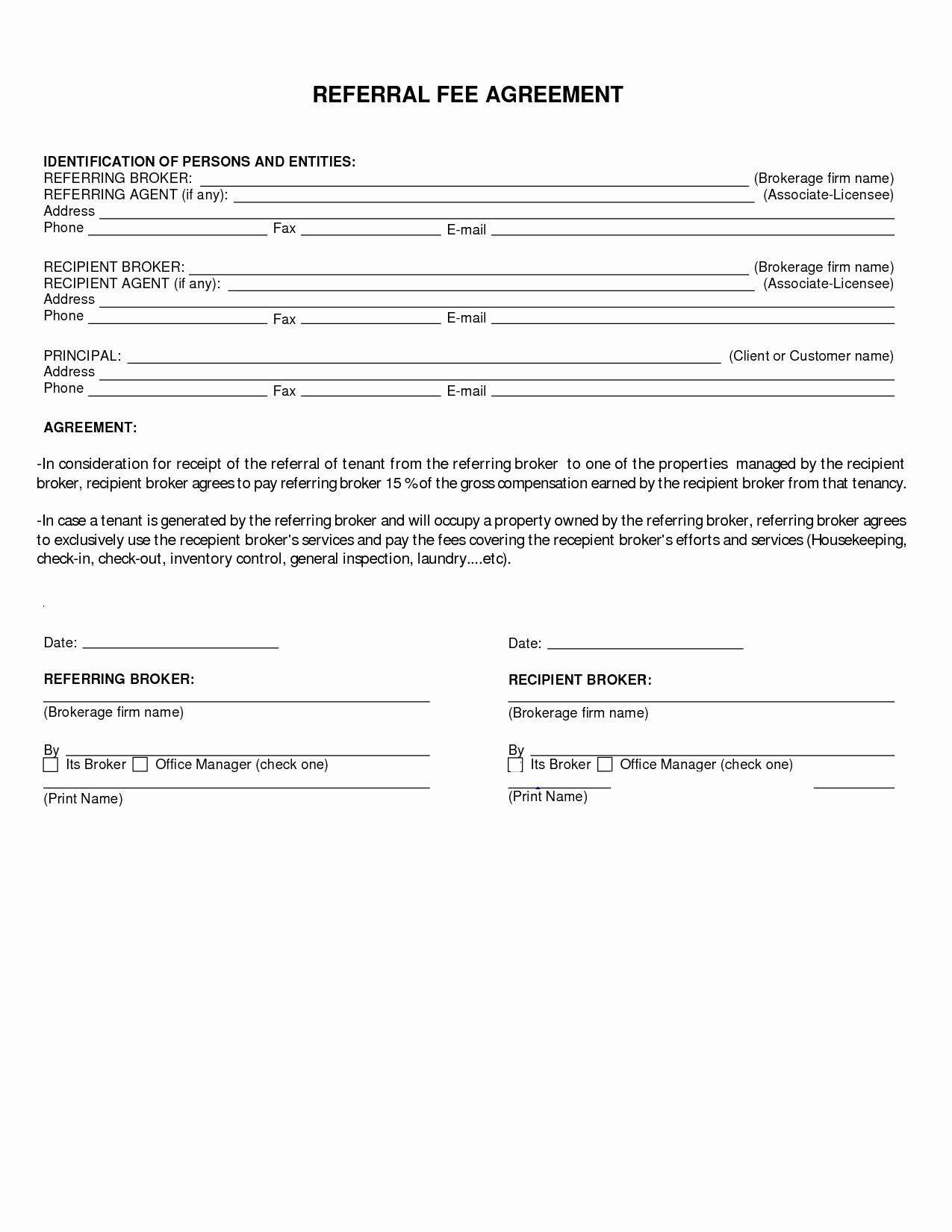 Referral Fee Agreement Form 28 Fresh Referral Fee Agreement Template Example Design Template