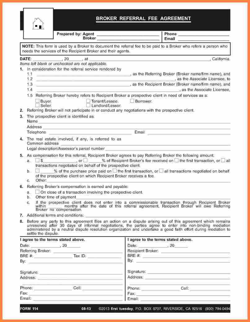 Referral Fee Agreement Form Fee Agreement Template 21348 2 Property Finders Fee Agreement