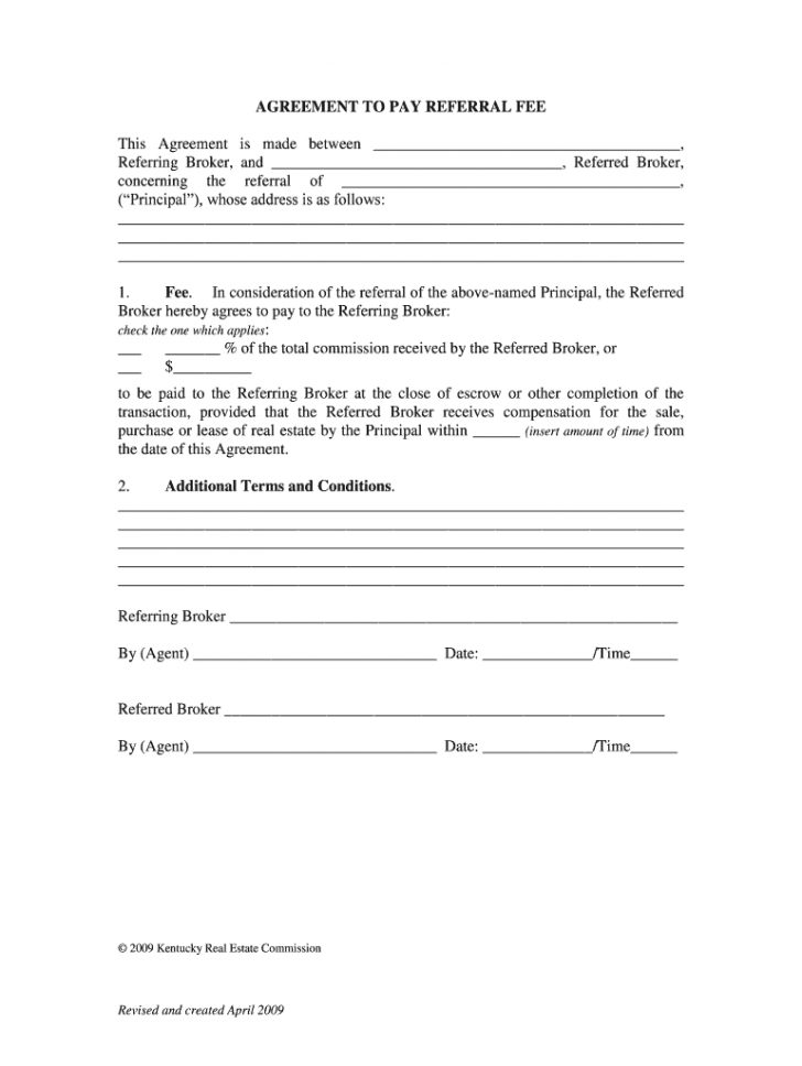 Referral Fee Agreement Form Real Estate Referral Agreement Fill Online