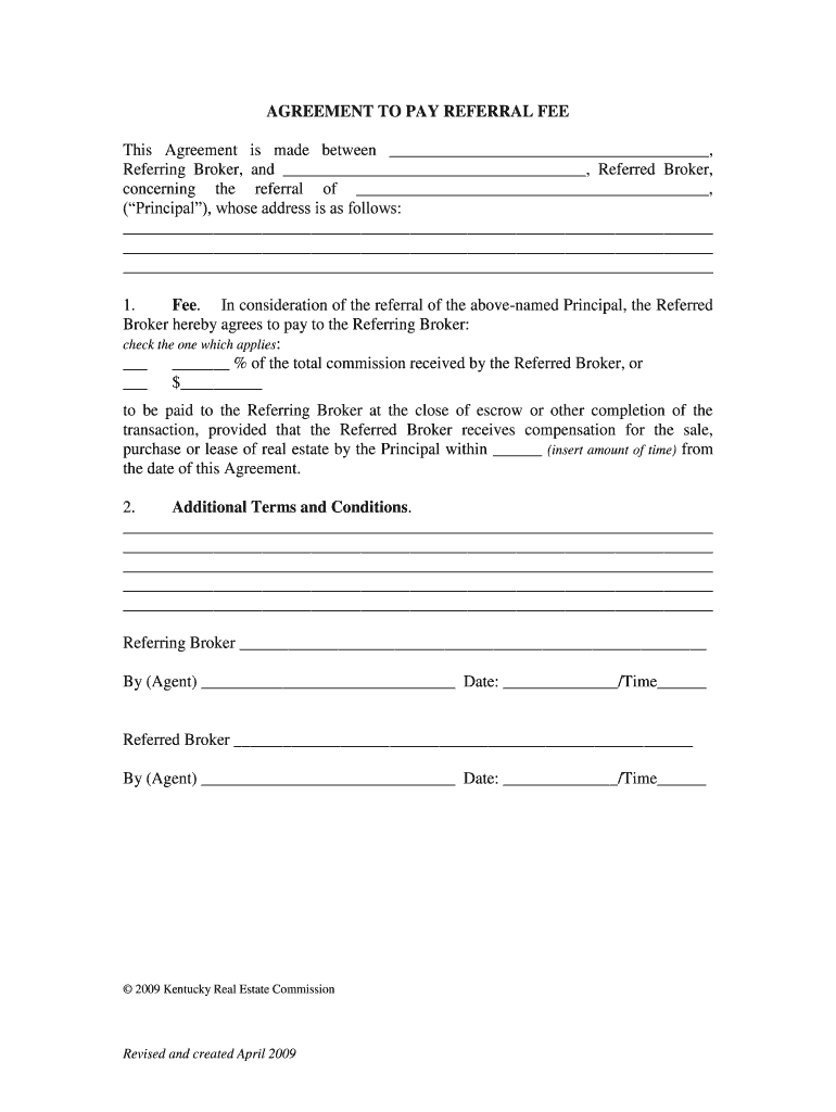 Referral Fee Agreement Form Real Estate Referral Agreement Fill Online Printable Fillable