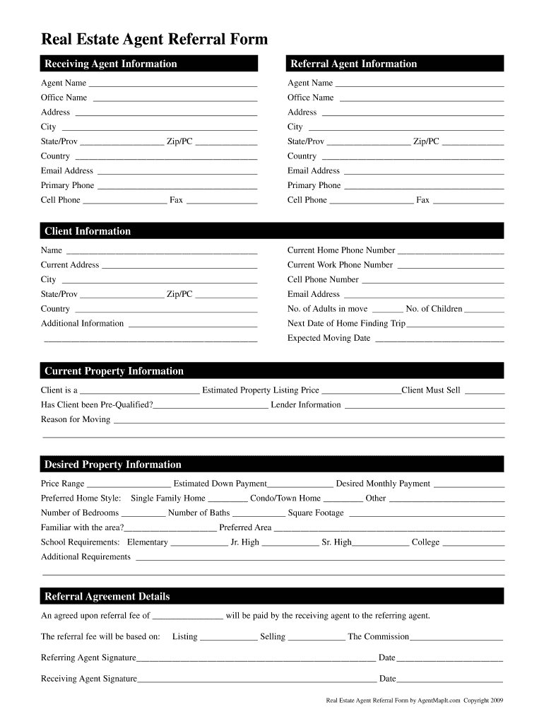 Referral Fee Agreement Form Real Estate Referral Form Fill Online Printable Fillable Blank