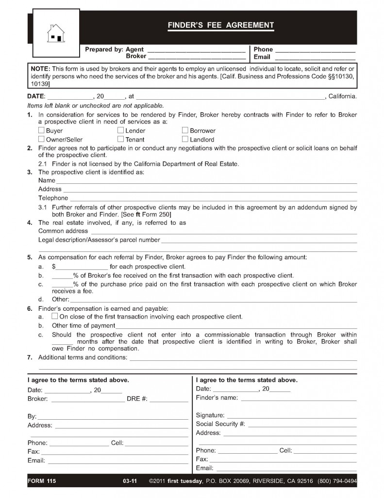 Referral Fee Agreement Form The Finders Employment Contract A Written Fee Agreement First