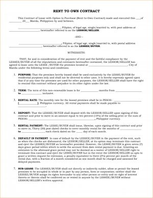 Rent To Own Agreement 009 Rent To Own Agreement Template Lease Contract Imposing Ideas