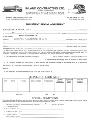 Rent To Own Agreement Rental Agreement Inland Equipment Sales Rentals Rent To Own