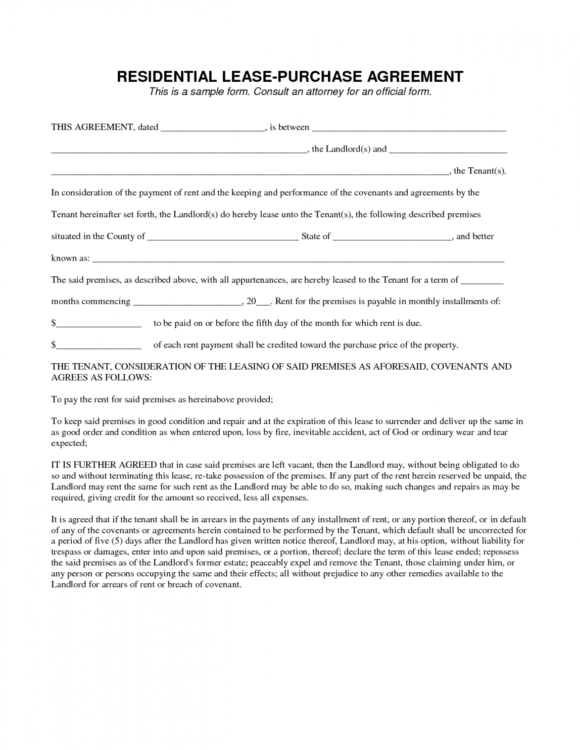 Rent To Own Agreement Sample Editable Lease To Own Contract Template Legal Agreement Contract