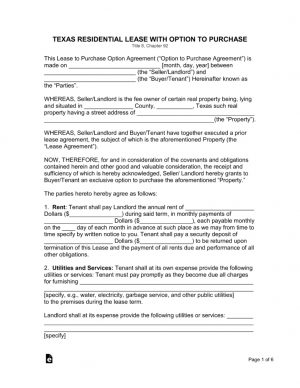 Rent To Own Agreement Sample Free Texas Lease Agreement With Option To Purchase Form Pdf Word