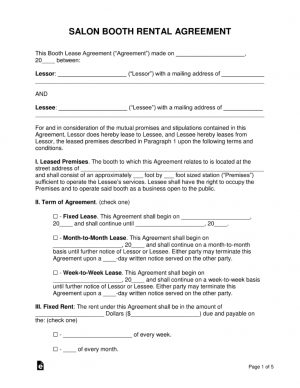 Rental Agreement Contract Free Booth Salon Rental Lease Agreement Pdf Word Eforms