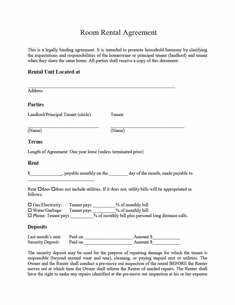 Rental Agreement Contract Room Rental Lease Agreement Template