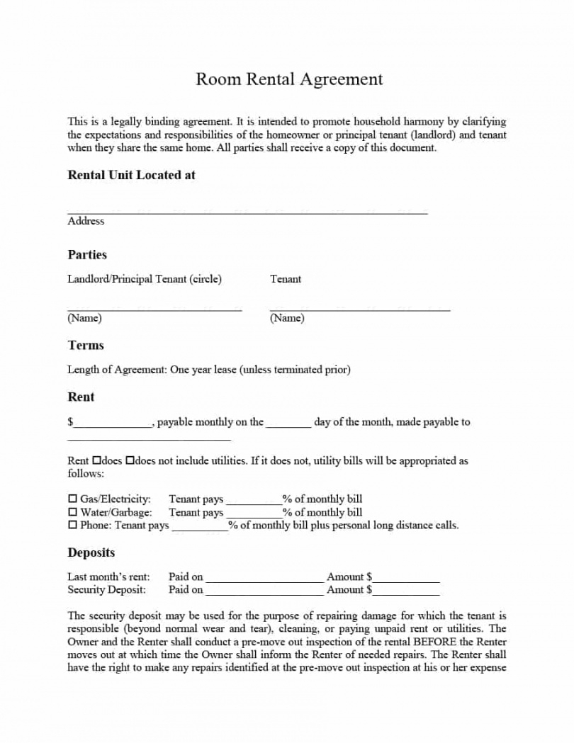 Rental Agreement Contract Room Rental Lease Agreement Template 