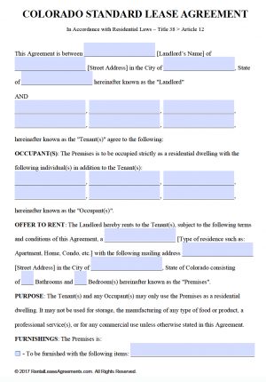 Rental Agreement Example Free Colorado Residential Lease Agreement Template Pdf Word
