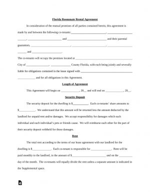 Rental Agreement Example Free Florida Roommate Room Rental Agreement Template Pdf Word