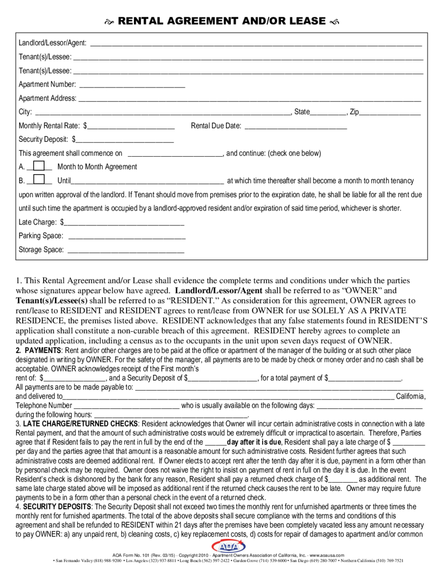 Rental Agreement Free Form 2019 Rental Agreement Fillable Printable Pdf Forms Handypdf