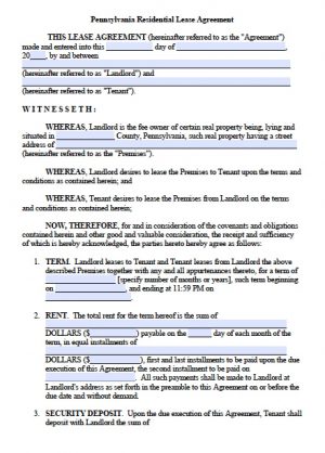 Rental Agreement Pa Free Pennsylvania Standard Residential Lease Agreement Template