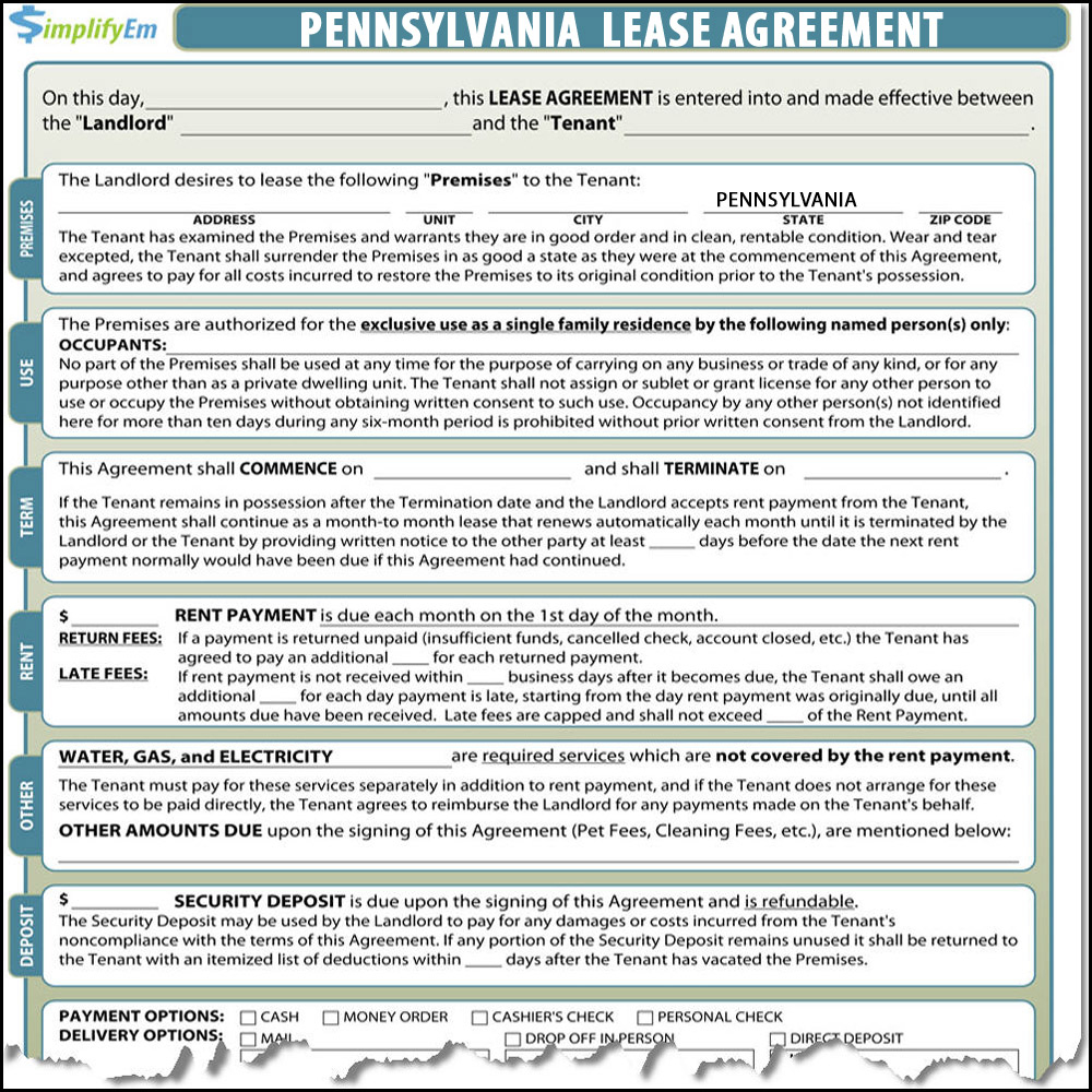 Rental Agreement Pa Pennsylvania Lease Agreement