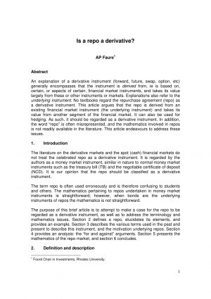 Repurchase Agreement Example Pdf Is The Repo A Derivative
