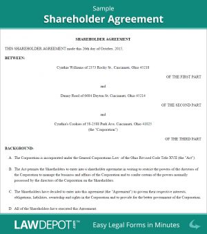 Repurchase Agreement Example Shareholder Agreement Form Us Lawdepot