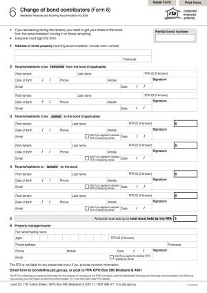 Residential Tenancy Agreement Qld Queensland Change Of Bond Contributors Form 6 Legal Forms And