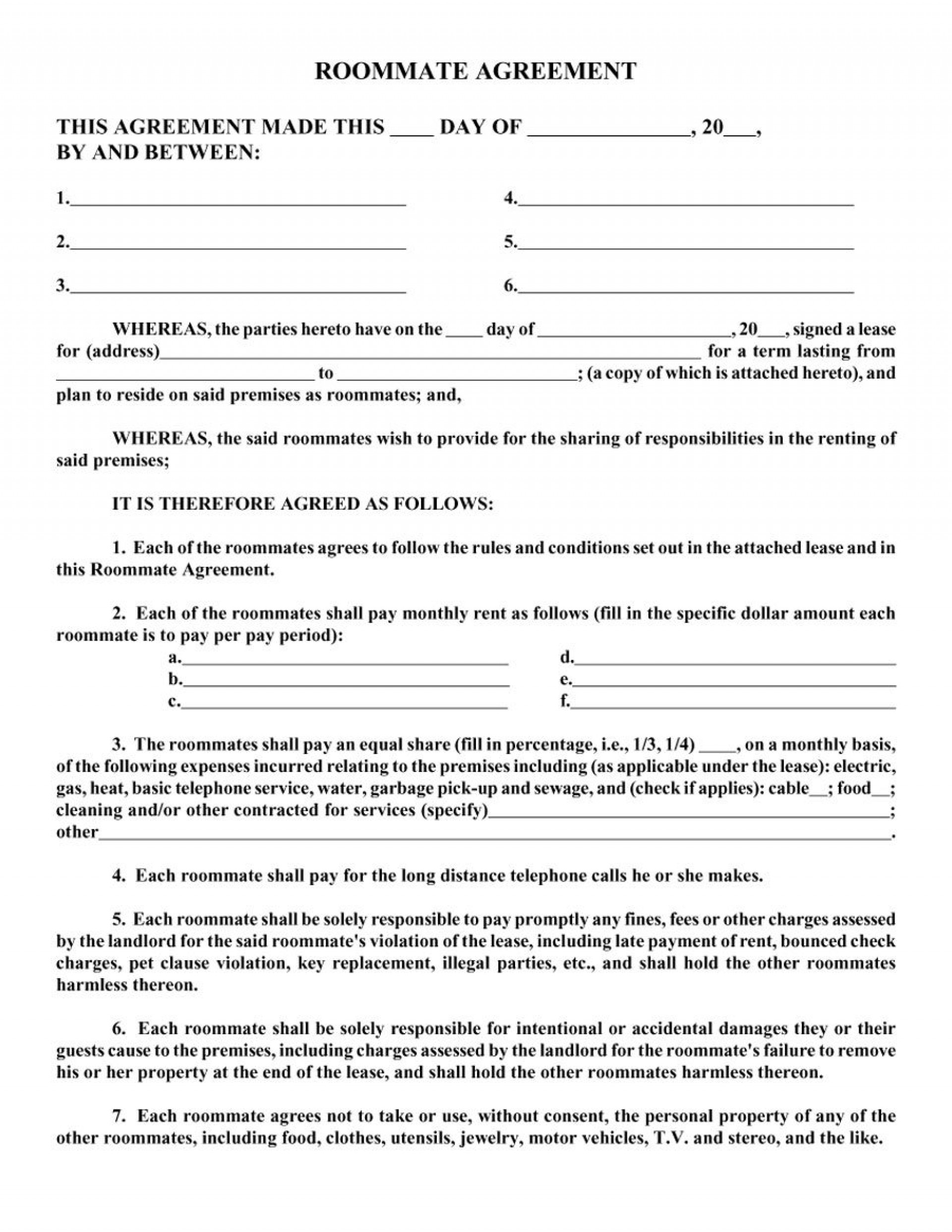 Roommate Agreement Template Word 004 Roommate Agreement Template Ideas Top Rental Forms Word Free