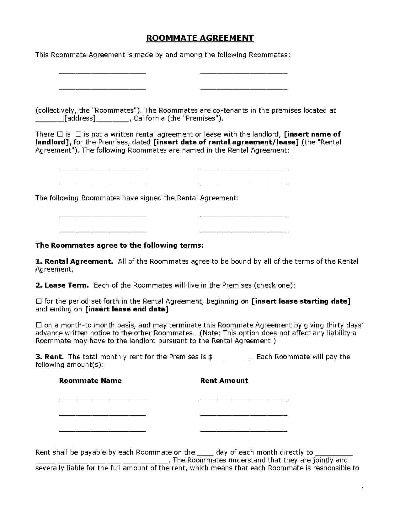 Roommate Agreement Template Word Download Roommate Agreement Style 11 Template For Free At Templates