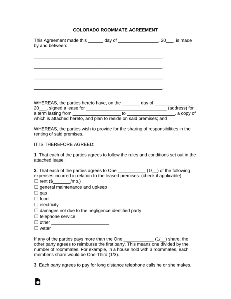 Roommate Agreement Template Word Free Colorado Roommate Room Rental Agreement Template Pdf Word