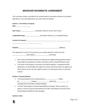 Roommate Agreement Template Word Free Missouri Roommate Agreement Form Pdf Word Eforms Free