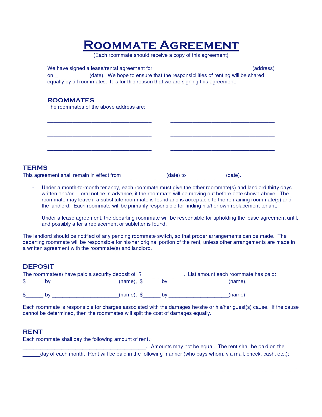 Roommate Agreement Template Word Housemate Agreement Template 98282 Roommate Agreement Template