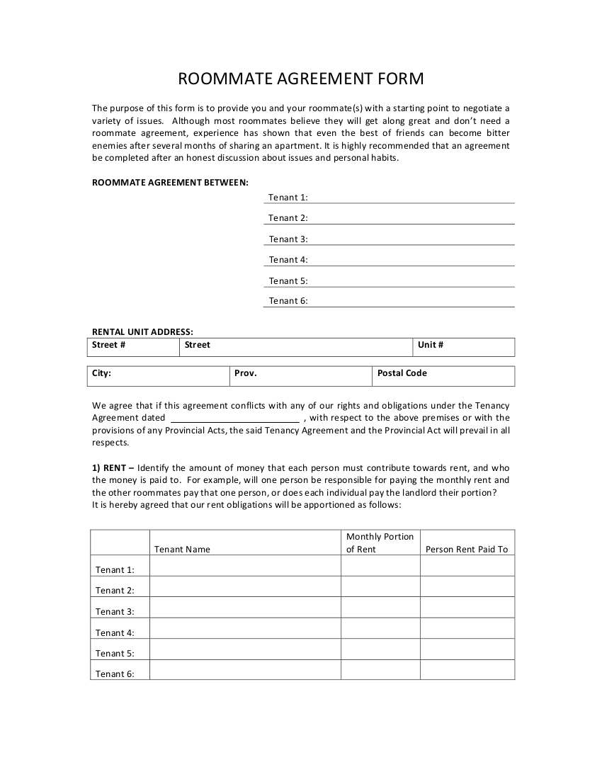 Roommate Agreement Template Word Roommate Agreement Contract Monzaberglauf Verband