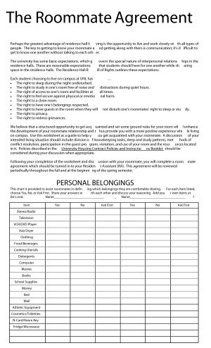 Roommate Agreement Template Word Roommate Lease Agreement Template Examples Rental Form California