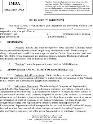 Sales Representative Agreement Sales Agency Agreement Pdf