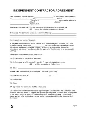 Sales Representative Agreement Template Free Free Independent Contractor Agreement Template Pdf Word Eforms