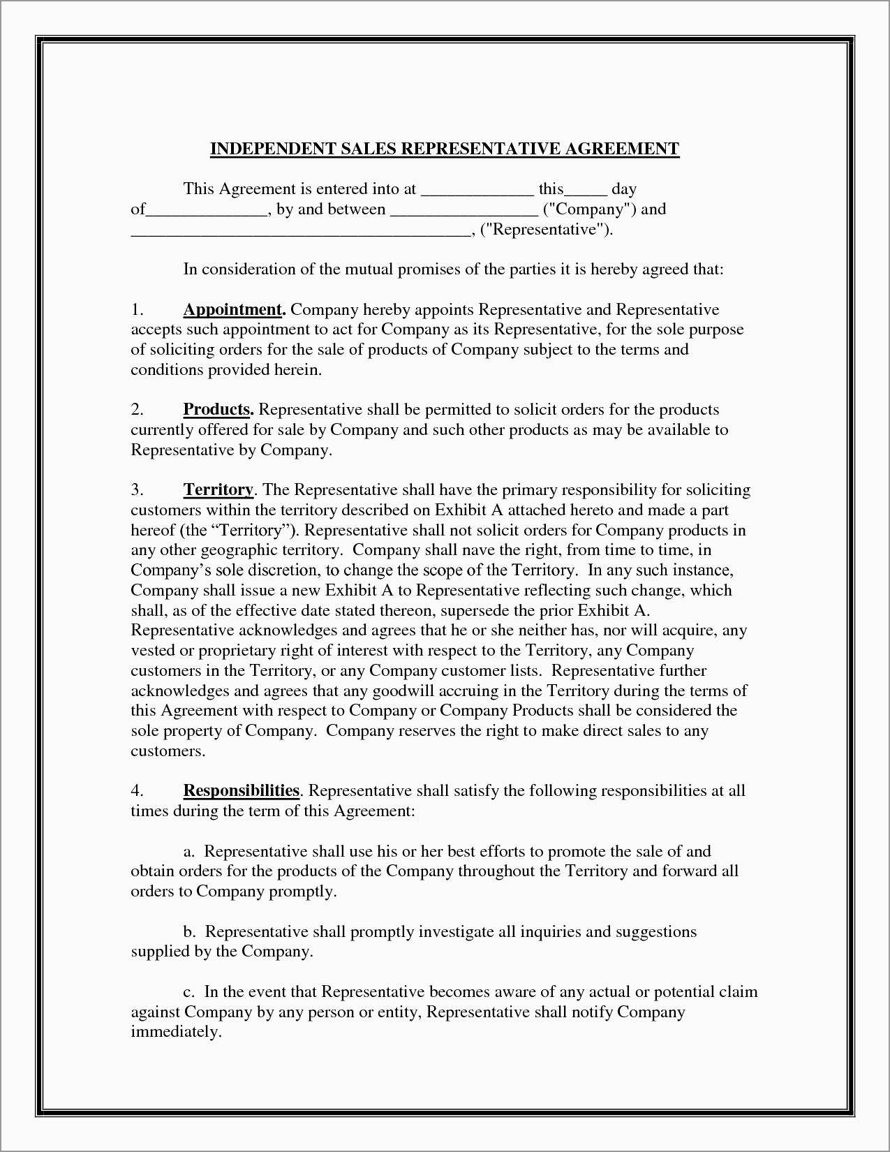 Sales Representative Agreement Template Free Inspirational Free Independent Sales Contractor Agreement Template