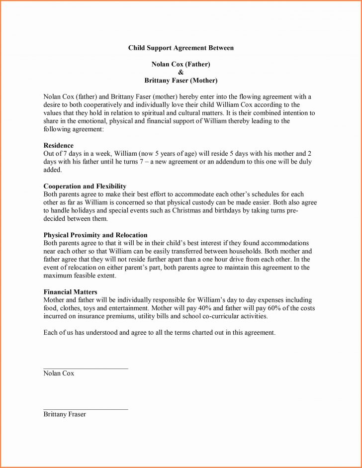 child support agreement format