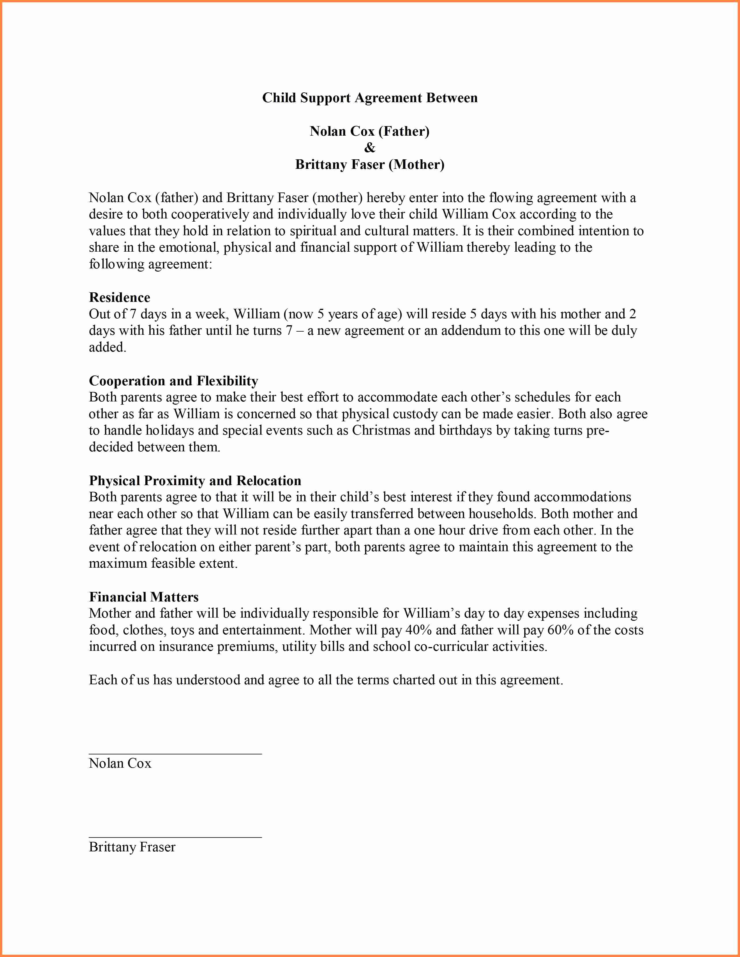 Sample Child Support Agreement 30 Child Support Agreement Template Tate Publishing News