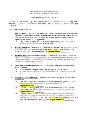 Sample Contract Agreement Between Buyer And Seller 3 Sales Of Goods Agreement Contract Forms Pdf Doc