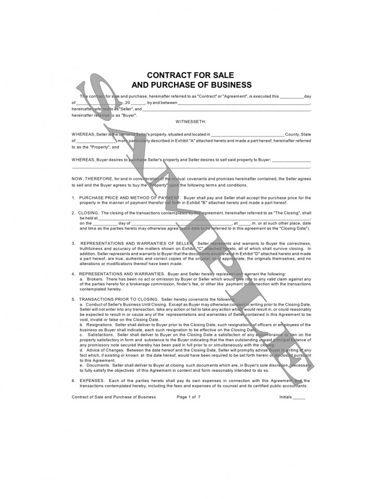 Sample Contract Agreement Between Buyer And Seller Contract For Sale And Purchase Of Business