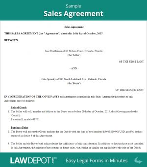 Sample Contract Agreement Between Buyer And Seller Sales Agreement Form Free Sales Contract Us Lawdepot