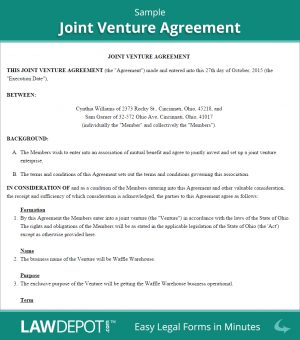 Sample Joint Venture Agreement Between Two Companies Joint Venture Agreement Free Joint Venture Forms Us Lawdepot
