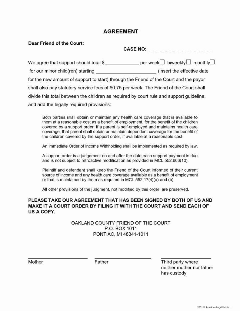 Sample Of Child Custody Agreement 96 Child Support Agreement Letter Between Parents Child Support