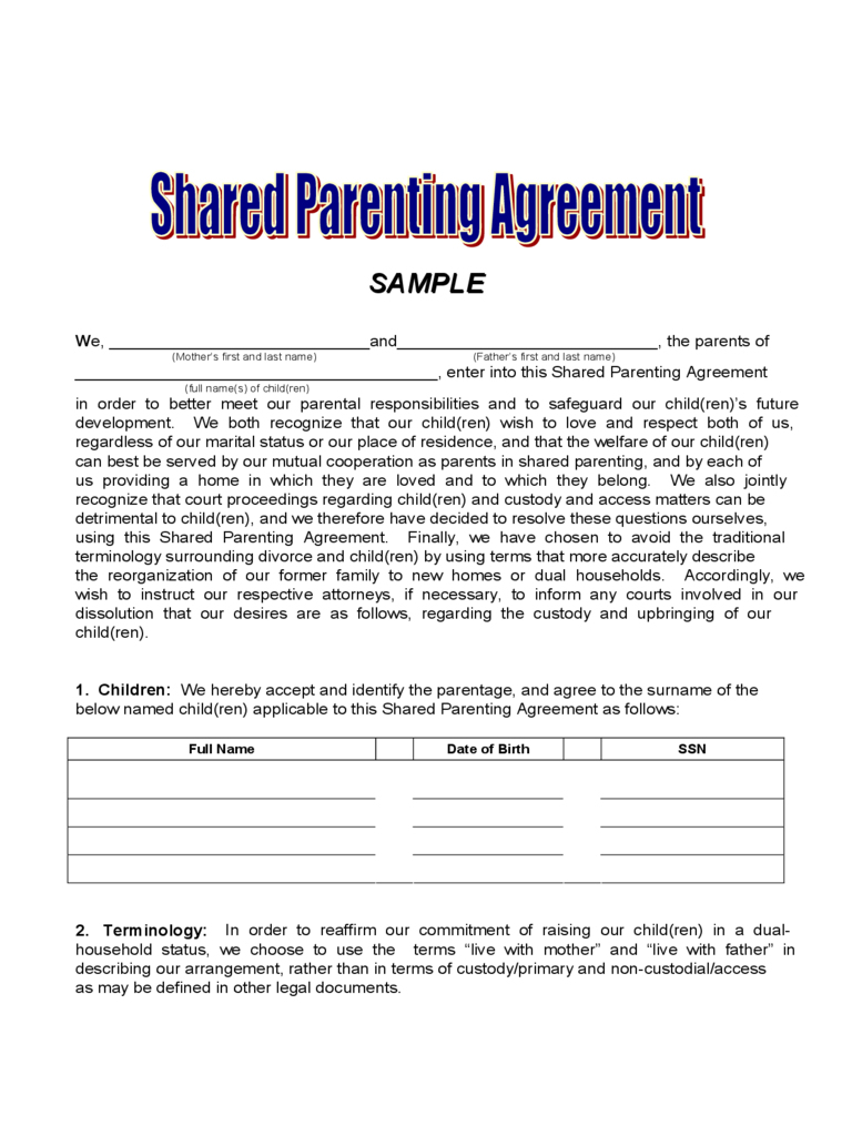 Sample Of Child Custody Agreement Example Of Custody Agreement Letter 29920 Joint Custody Agreement