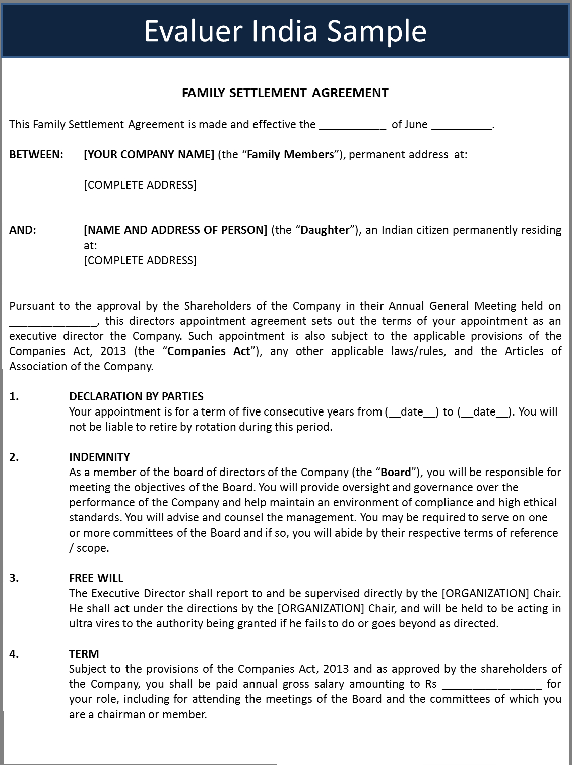 Sample Settlement Agreement Family Settlement Agreement