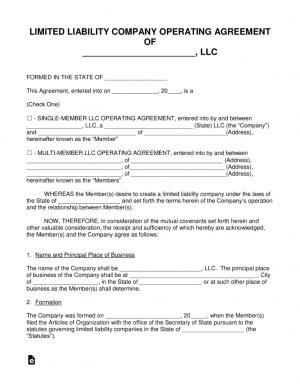 Sample Shareholder Agreement S Corp Free Llc Operating Agreement Templates Pdf Word Eforms Free