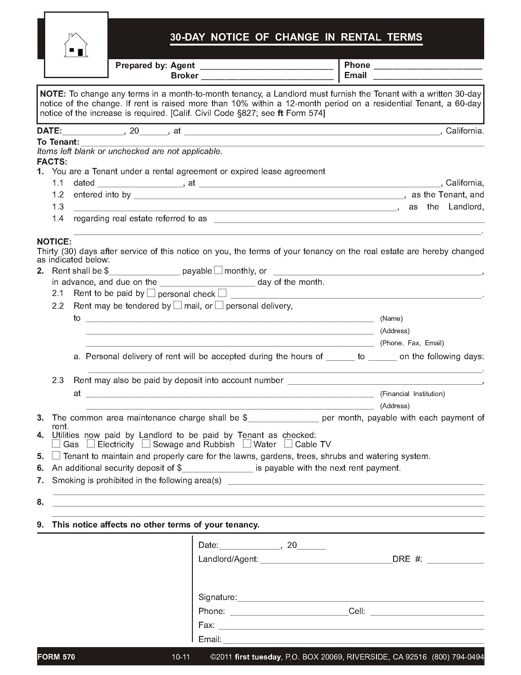San Francisco Lease Agreement Changing Terms On A Month To Month Tenancy Landlords Notice To