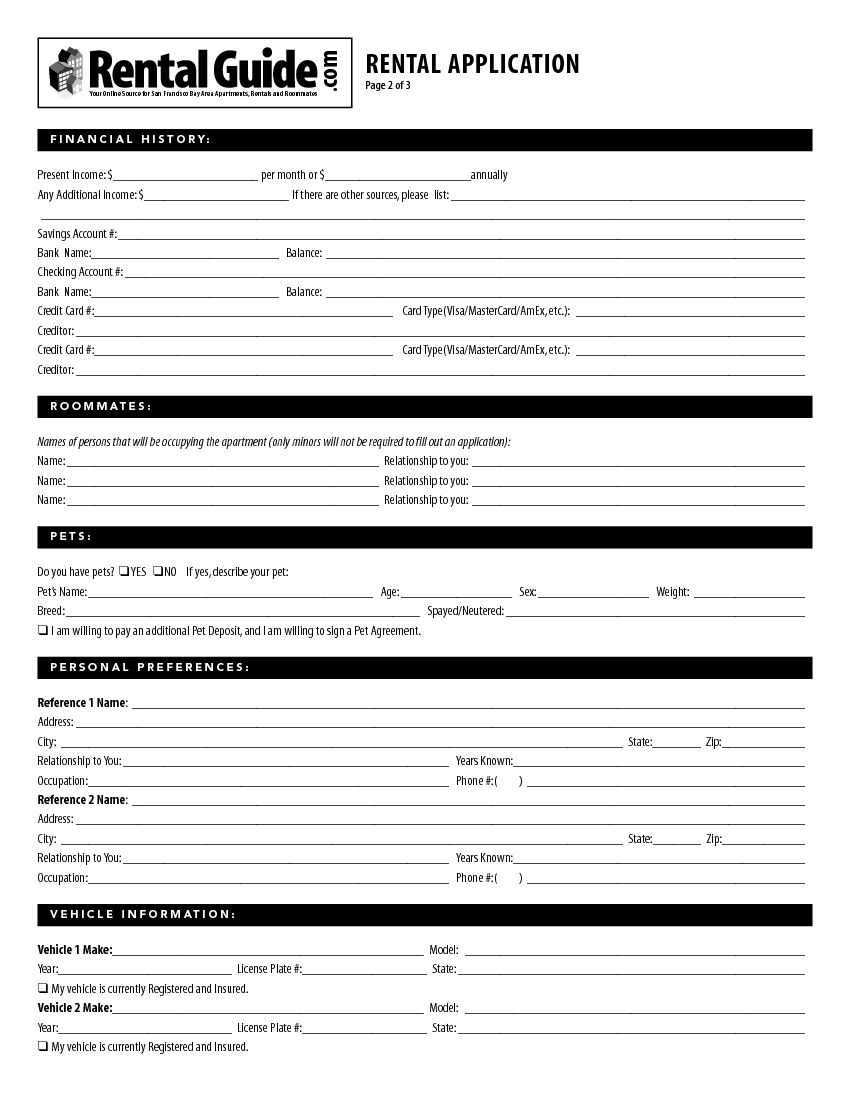 San Francisco Lease Agreement Download Free San Francisco Rental Application Form Printable