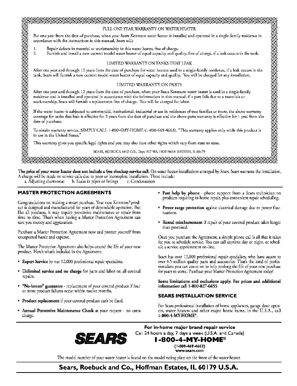 Sears Protection Agreement Number Master Protection Agreements Sears Installation Service For In