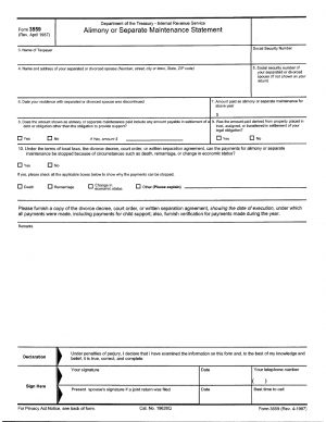 Separate Maintenance Agreement Form 3559 Alimony Or Separate Maintenance Statement Printable Pdf