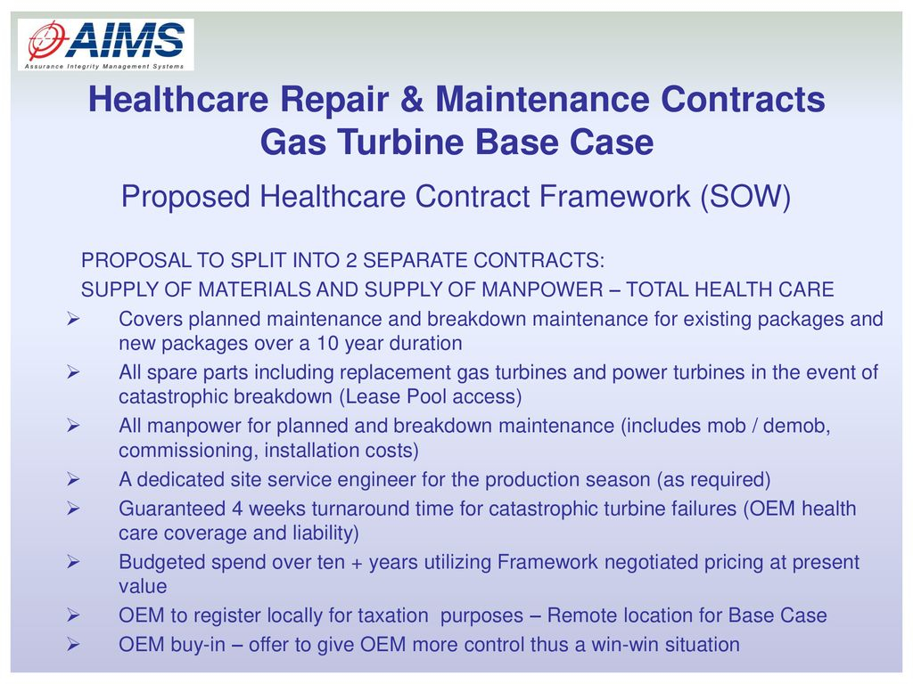 Separate Maintenance Agreement Healthcare Repair Maintenance Contracts Gas Turbine Base Case
