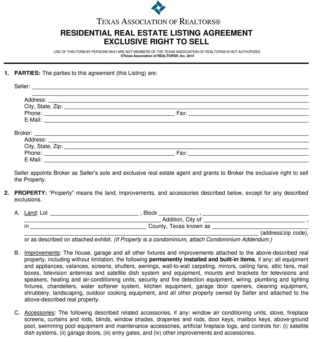 Separate Maintenance Agreement The Listing Agreement Para 1 And 2 Parties And Property
