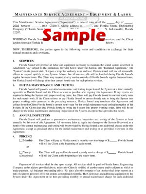 Service Agreement Terms And Conditions Maintenance Service Agreement Form Sample Free Download