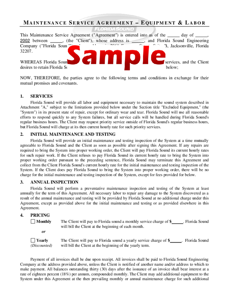 Service Agreement Terms And Conditions Maintenance Service Agreement Form Sample Free Download