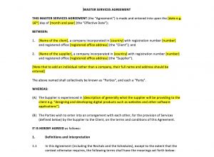 Service Agreement Terms And Conditions Master Services Agreement Template